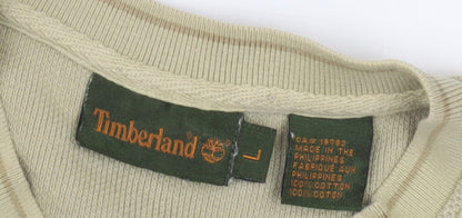 Timberland Men's Beige V-Neck T-Shirt, Large, Cotton, Logo