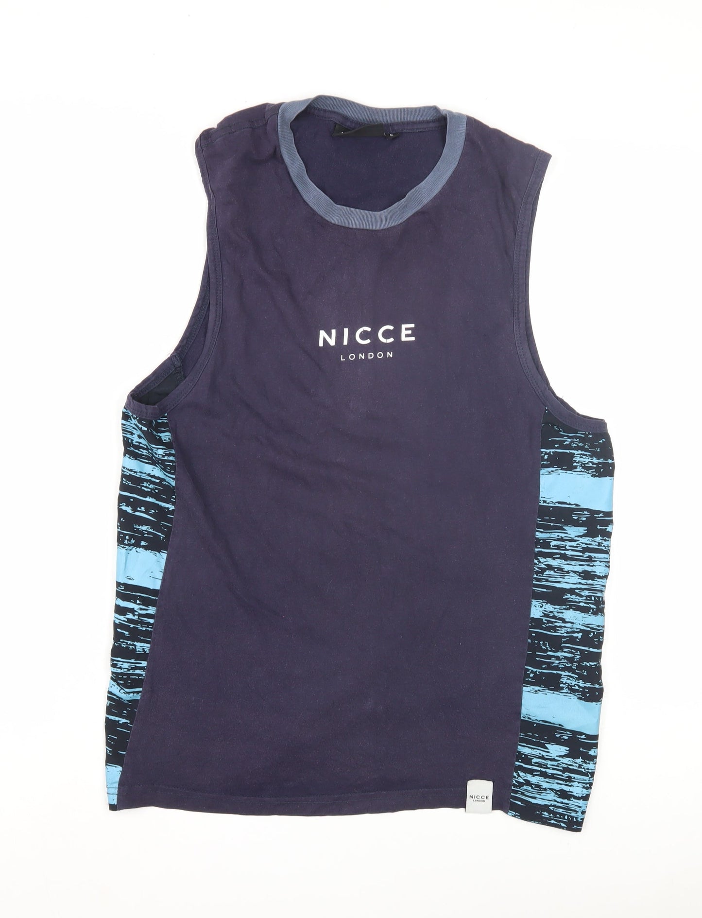 Nicce Men's Blue Sleeveless T-Shirt - Small, Logo Accent