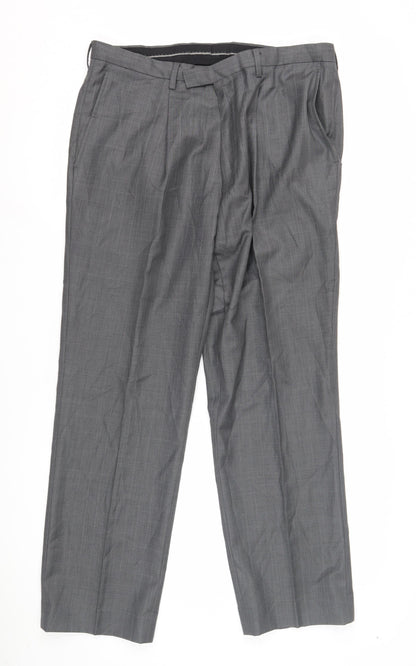 Next Men's Grey Dress Pants 34S Pleated Check Formal