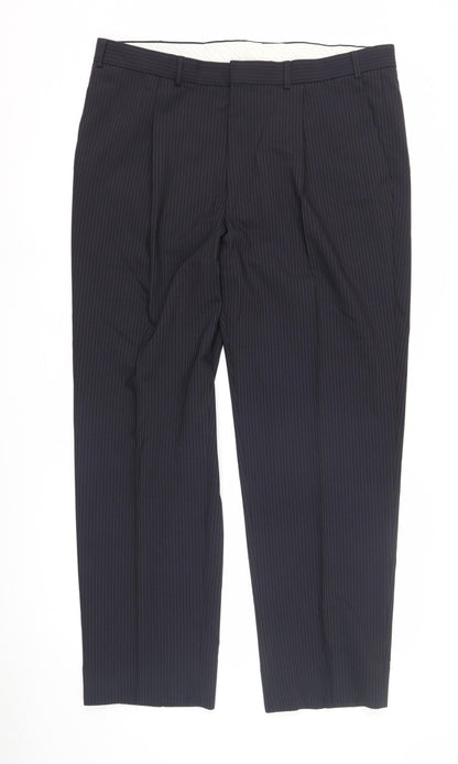Marks and Spencer Men's Blue Striped Dress Pants