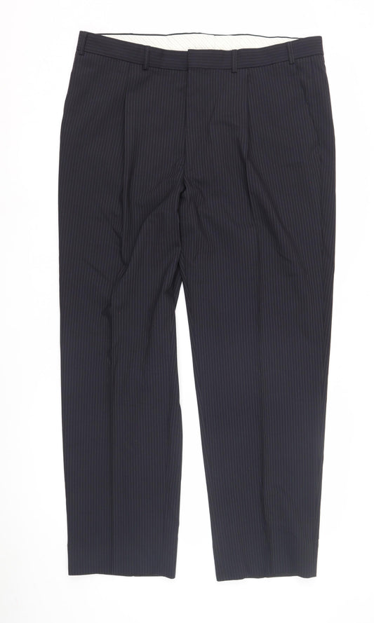 Marks and Spencer Men's Blue Striped Dress Pants