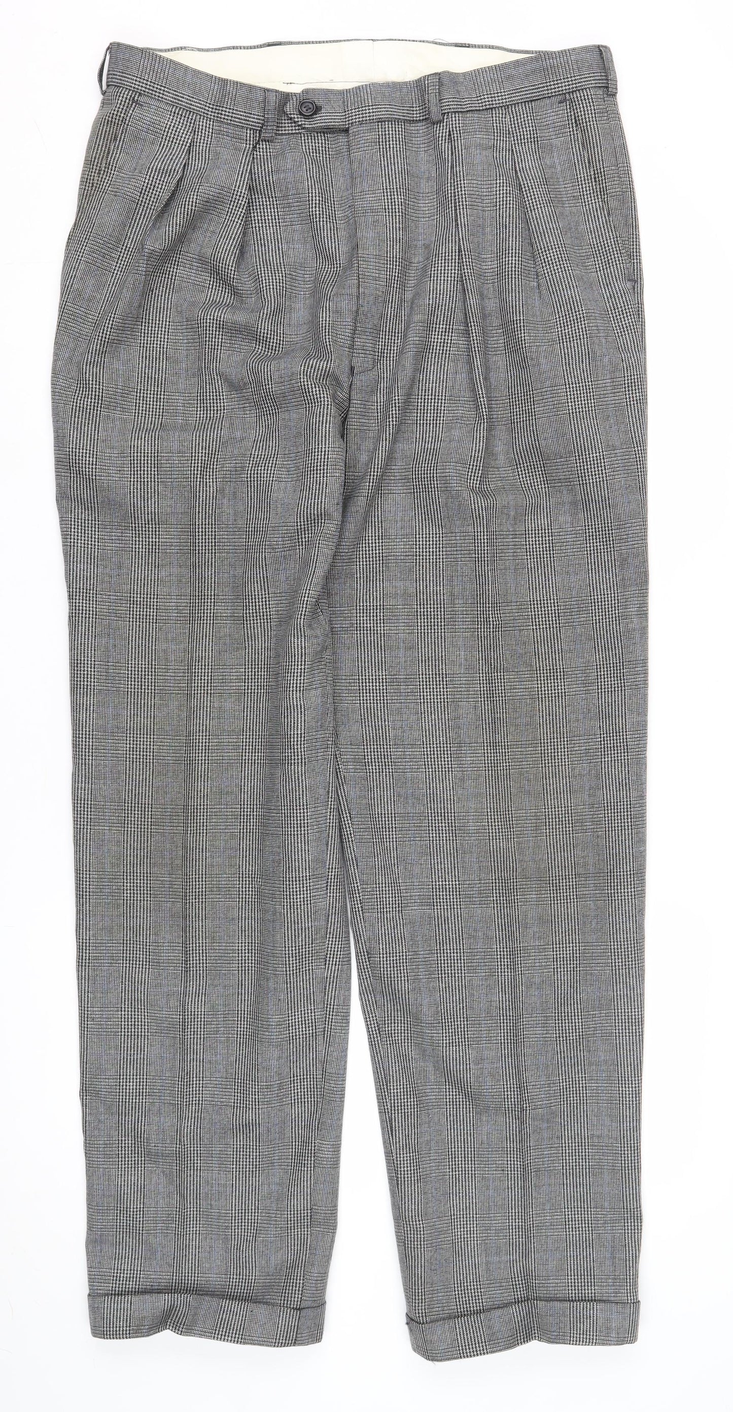 St Michael Men's Grey Check Trousers, Size 34