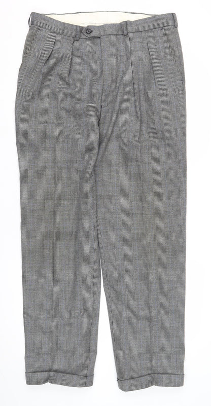 St Michael Men's Grey Check Trousers, Size 34