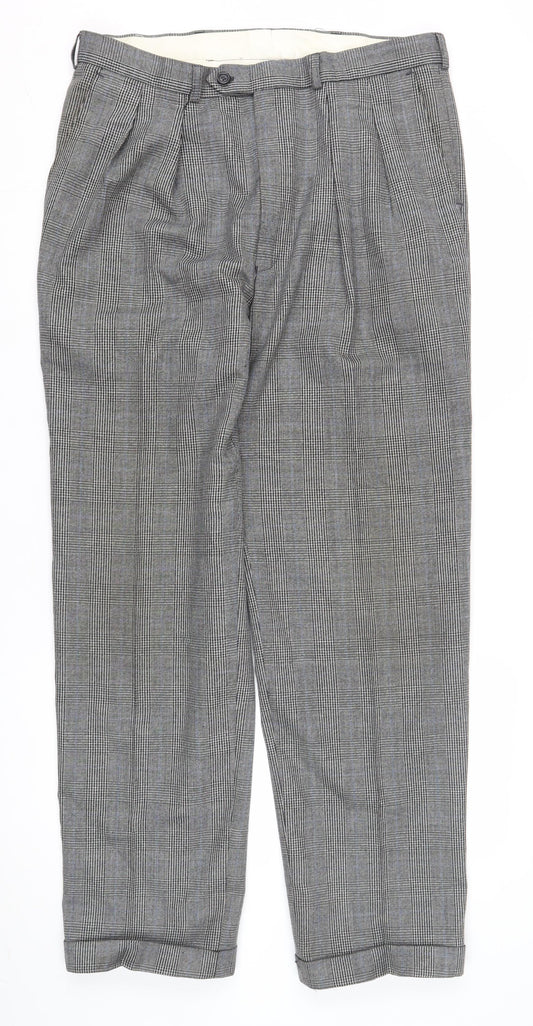 St Michael Men's Grey Check Trousers, Size 34