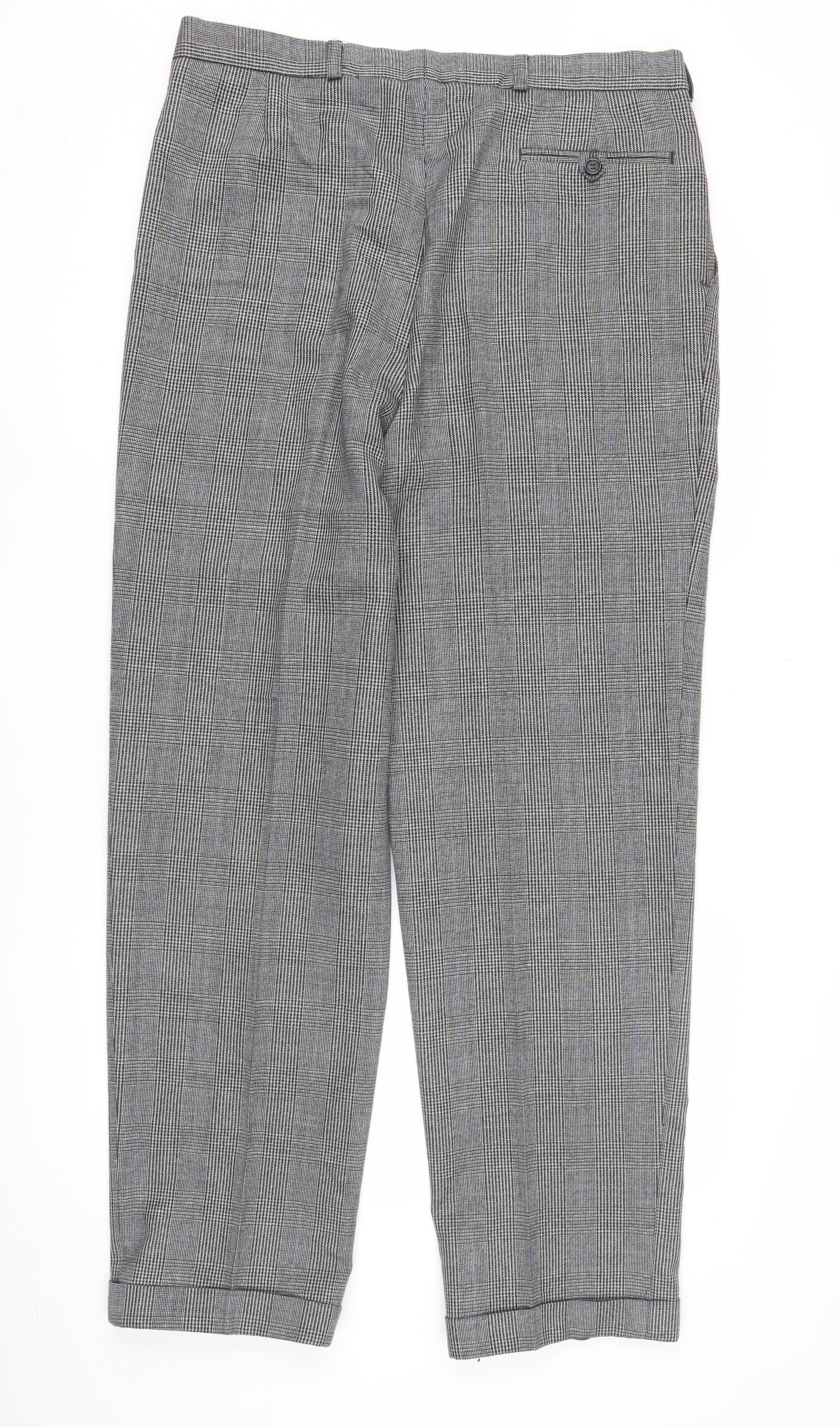 St Michael Men's Grey Check Trousers, Size 34