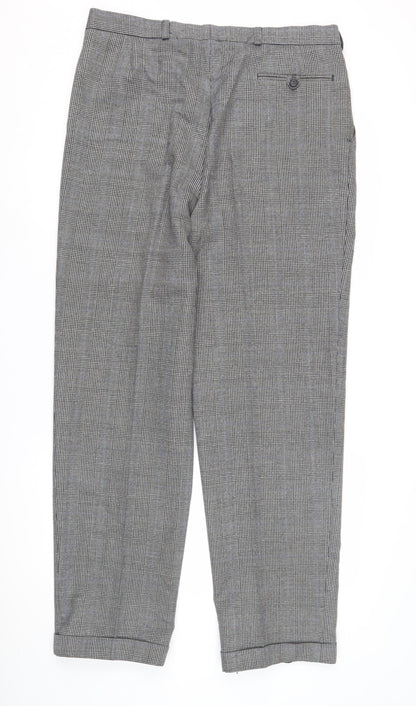 St Michael Men's Grey Check Trousers, Size 34