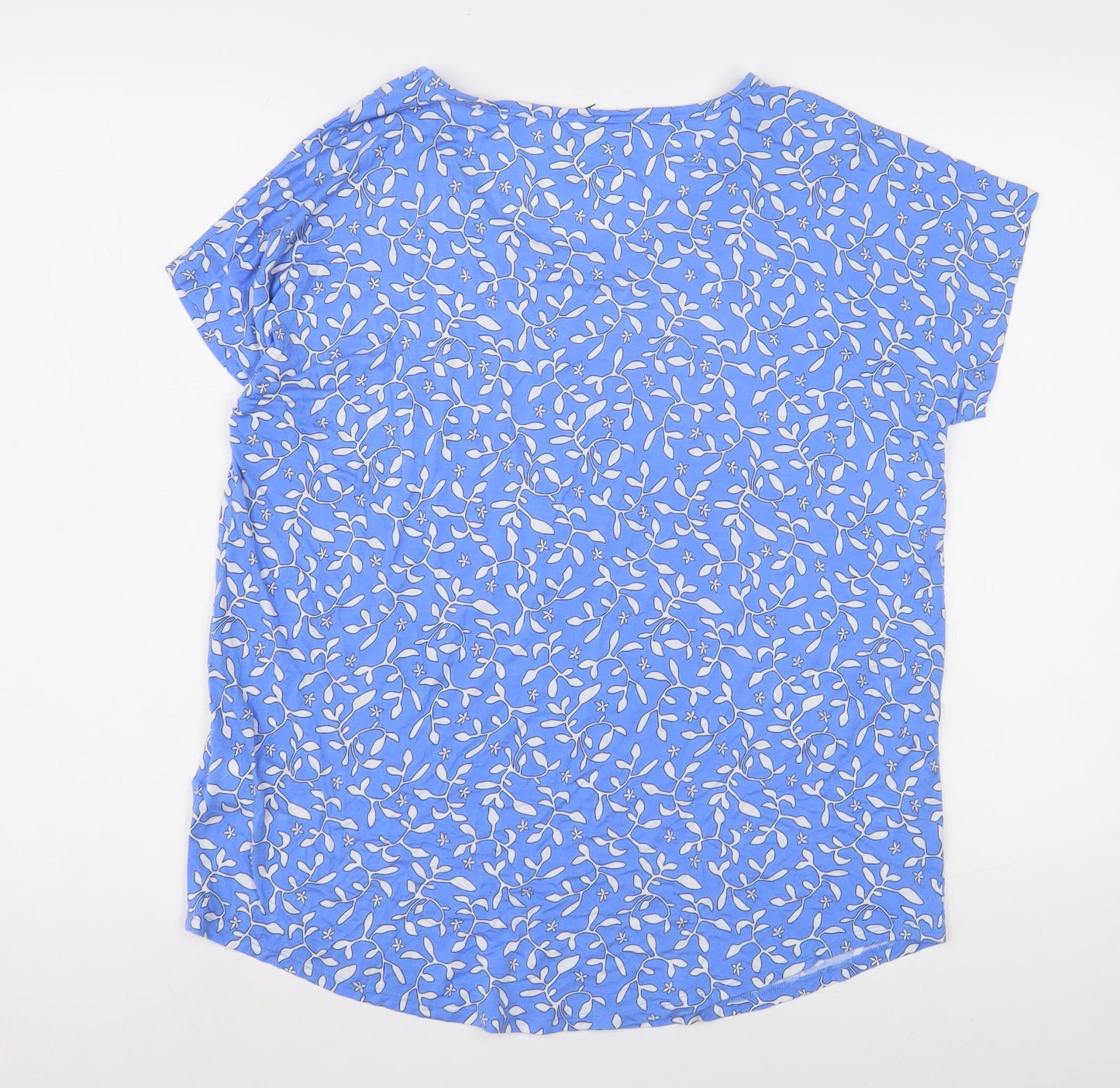 Lands' End Women's Blue Floral T-Shirt, Size M, Casual Style