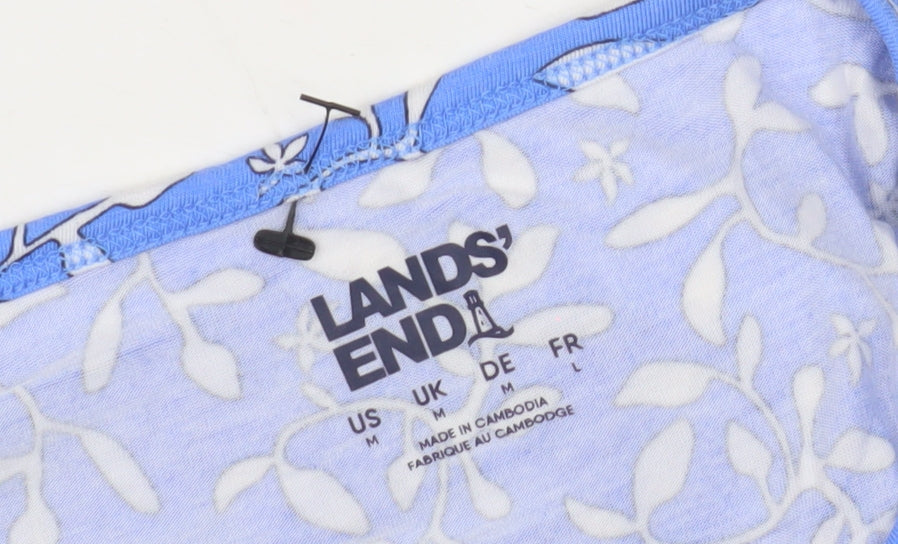 Lands' End Women's Blue Floral T-Shirt, Size M, Casual Style