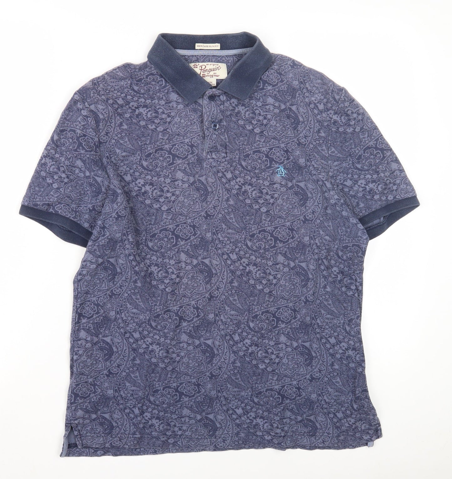 Penguin Men's Blue Paisley Polo Shirt Medium