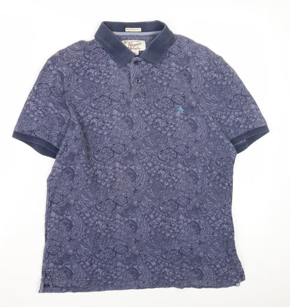 Penguin Men's Blue Paisley Polo Shirt Medium