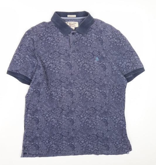 Penguin Men's Blue Paisley Polo Shirt Medium