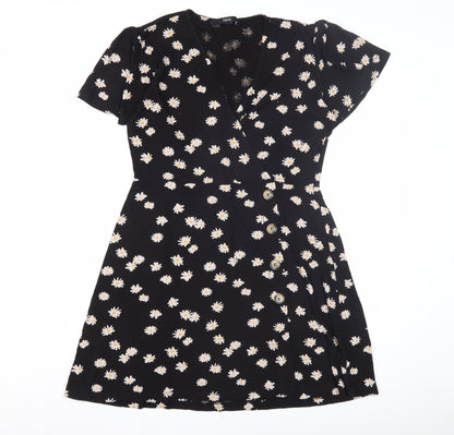 Next Women's Black Floral Wrap Dress Size 12