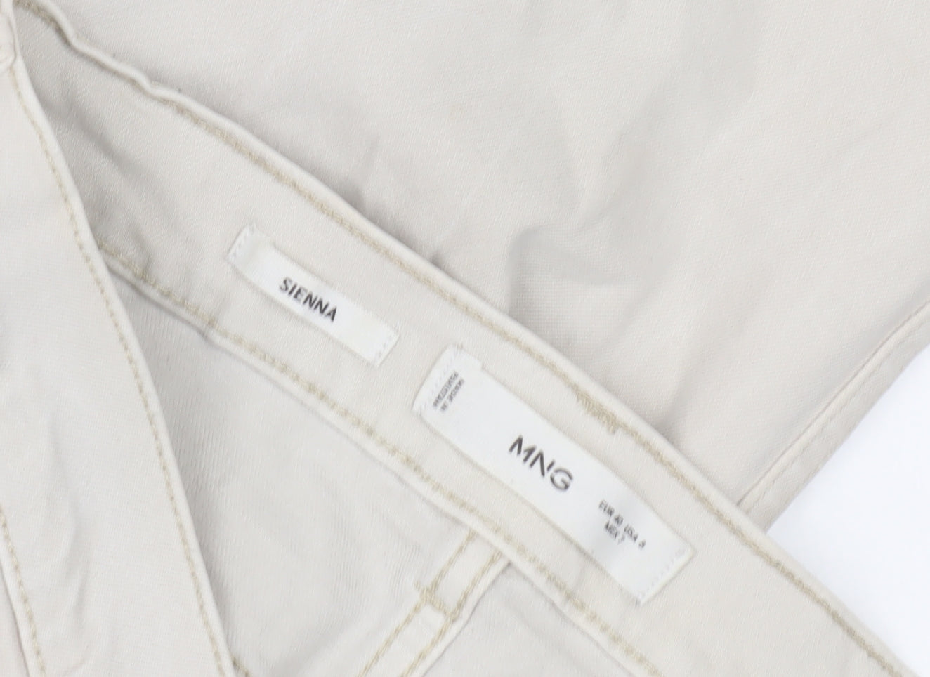 Womens UK Size 12 MNG Regular Fit Straight Ivory Jeans