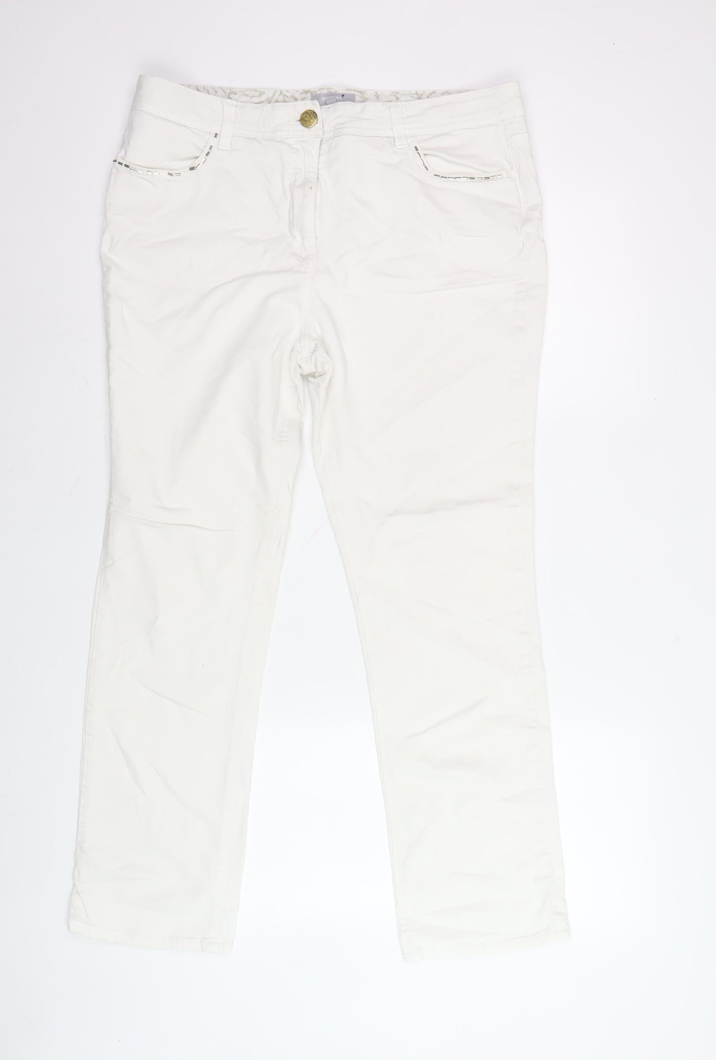 Womens UK Size 10 Marks and Spencer Regular Fit Straight Ivory Jeans