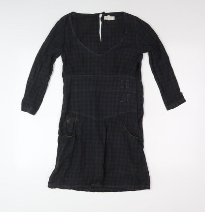 Wrangler Women's Black S Check Dress V-Neck Long Sleeve