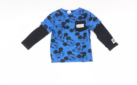 Front view of Disney Mickey Mouse unisex blue t-shirt 2-3 years