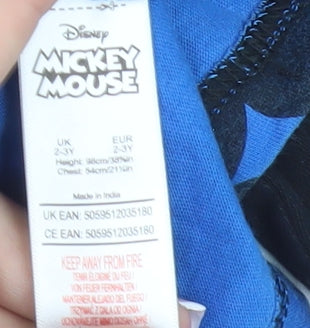 Disney Mickey Mouse Unisex Blue T-Shirt 2-3 Years