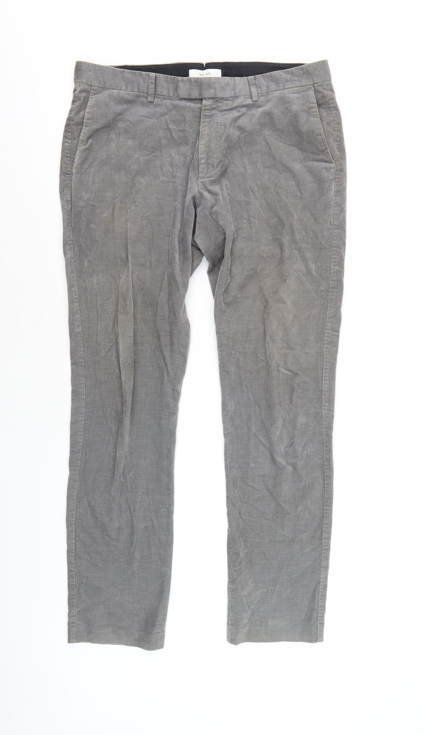 Reiss Men's Grey Chino Trousers Size 36 in Corduroy