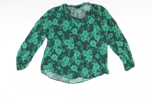 M&Co Women's Green Floral V-Neck Blouse, Size 14