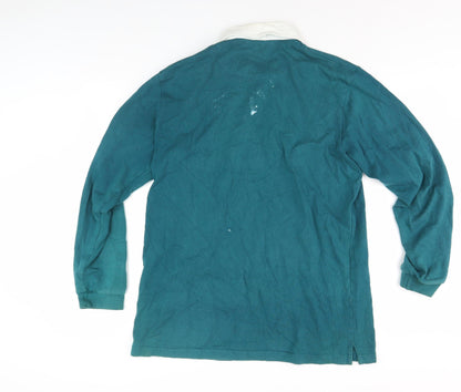 Cotton Traders Men's Green Long Sleeve Polo, Size L