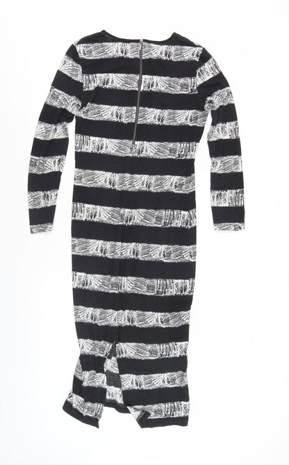 French Connection Black Striped Knit Dress UK 14