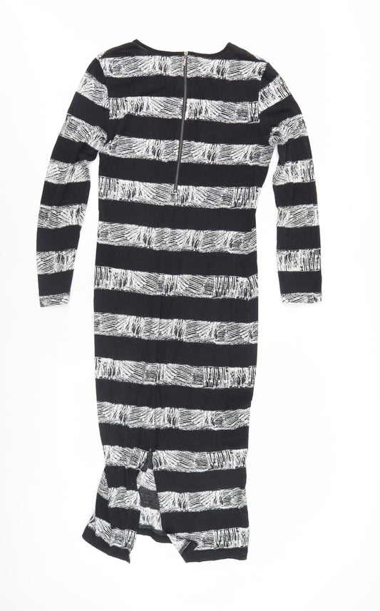 French Connection Black Striped Knit Dress UK 14