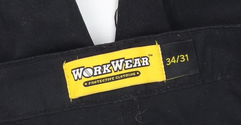 WorkWear Men's Black Cargo Trousers Size 34