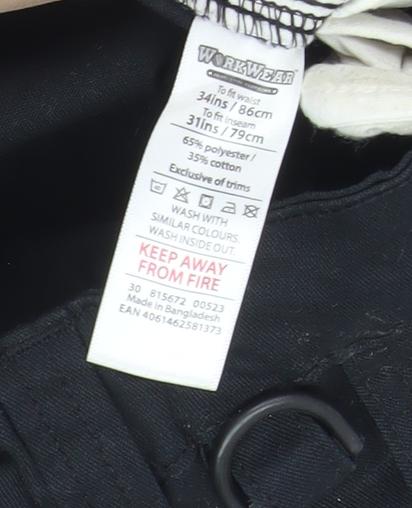 WorkWear Men's Black Cargo Trousers Size 34