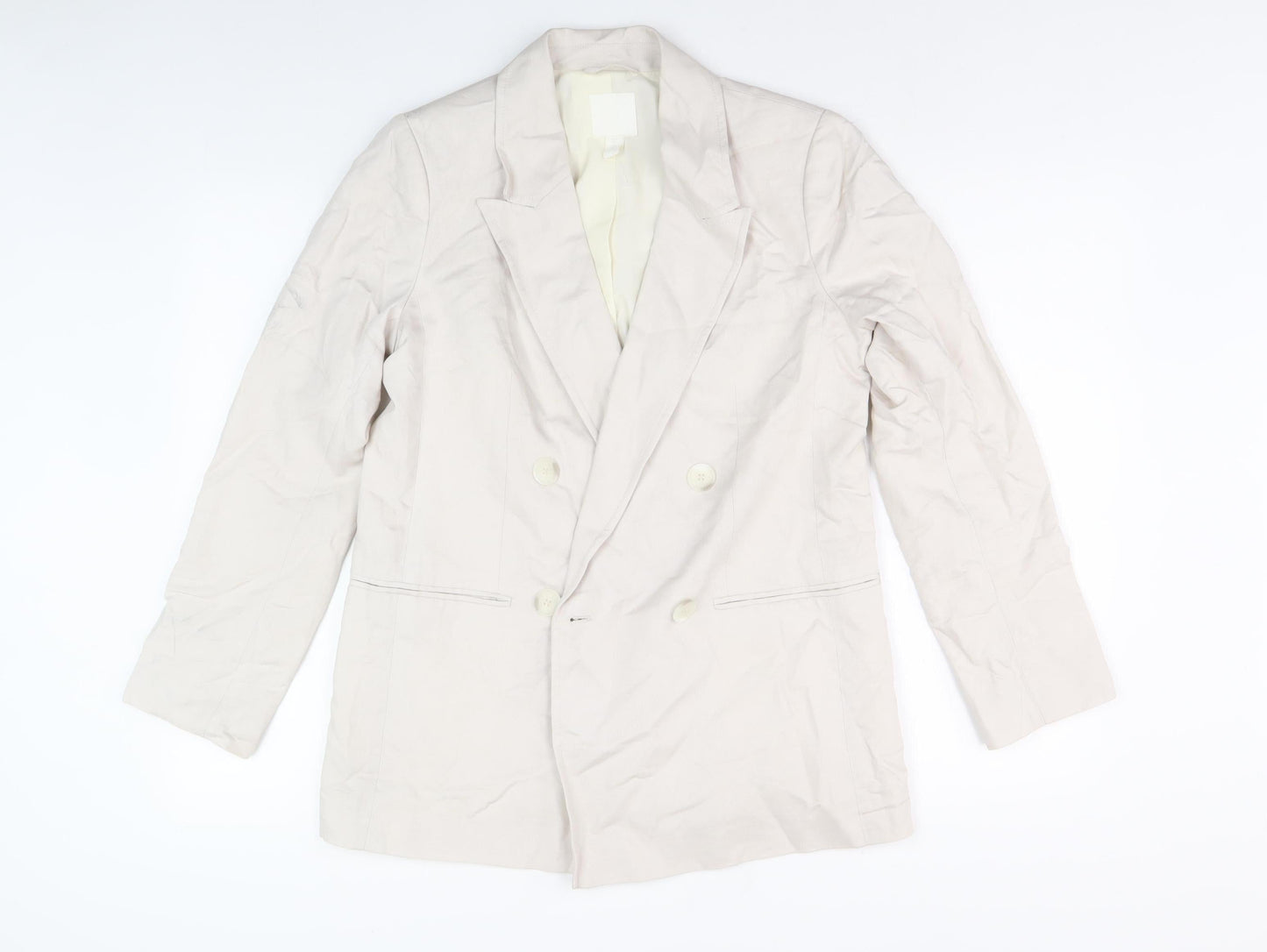 H&M Women Beige Blazer Size 8 Double-Breasted Jacket