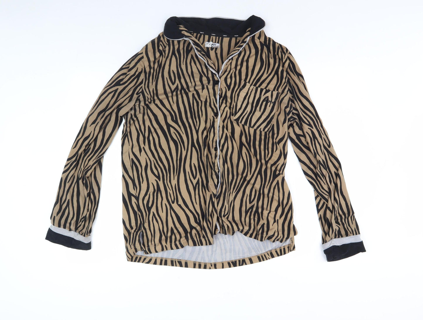 DKNY Women's Animal Print Nightshirt, Brown, M, Collared