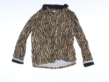 DKNY Women's Animal Print Nightshirt, Brown, M, Collared
