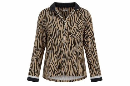 DKNY Women's Animal Print Nightshirt, Brown, M, Collared