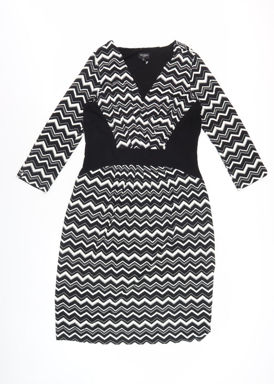 Hobbs Women's Black Chevron Dress 14 V-Neck