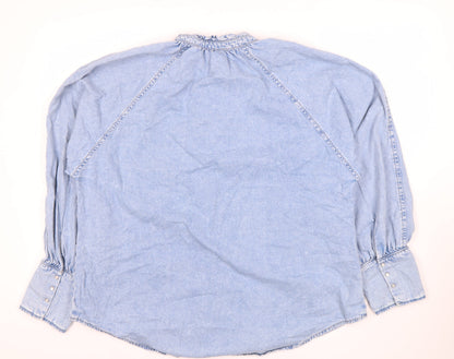 MNG Women's Blue Denim Button-Up Shirt Size 14