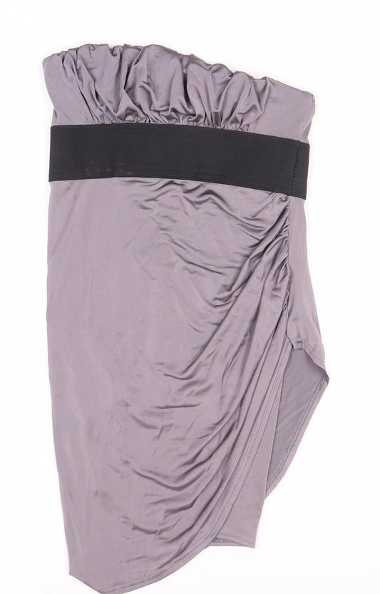 Look Grey Asymmetric Strapless Dress Women Size 14
