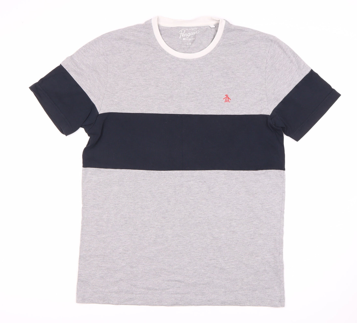 Penguin Men's Grey Colourblock T-Shirt, Size L