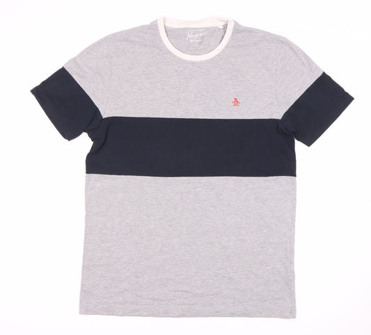 Penguin Men's Grey Colourblock T-Shirt, Size L
