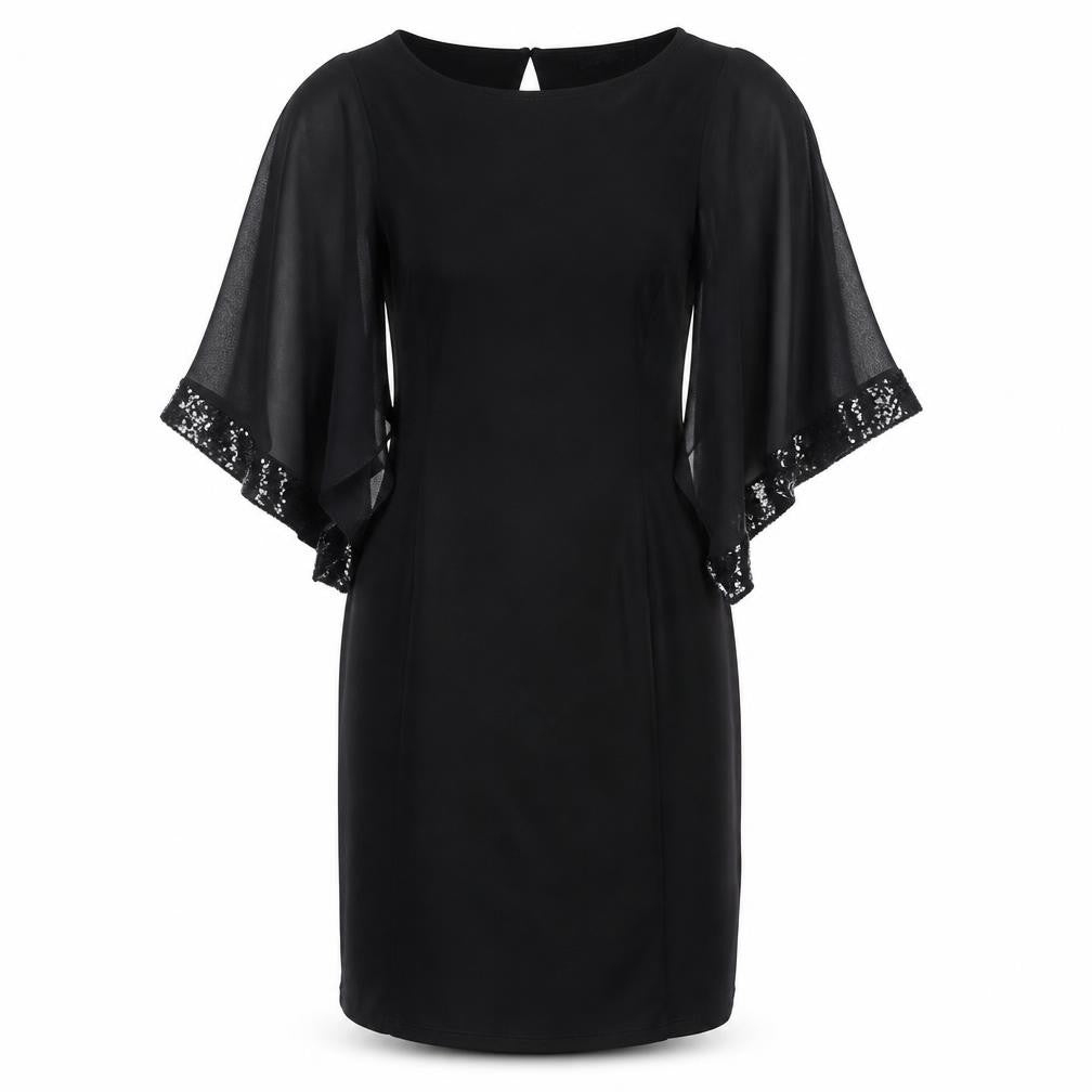 Wallis Black Sequin Flutter Sleeve Dress - Size 10