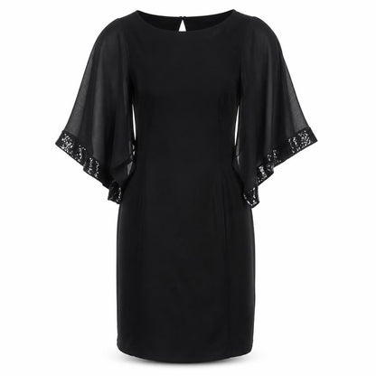 Wallis Black Sequin Flutter Sleeve Dress - Size 10