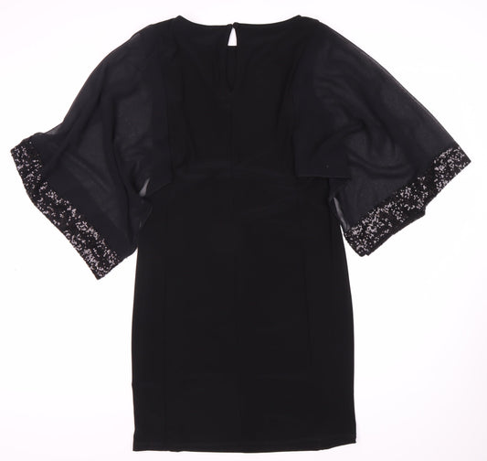 Wallis Black Sequin Flutter Sleeve Dress - Size 10