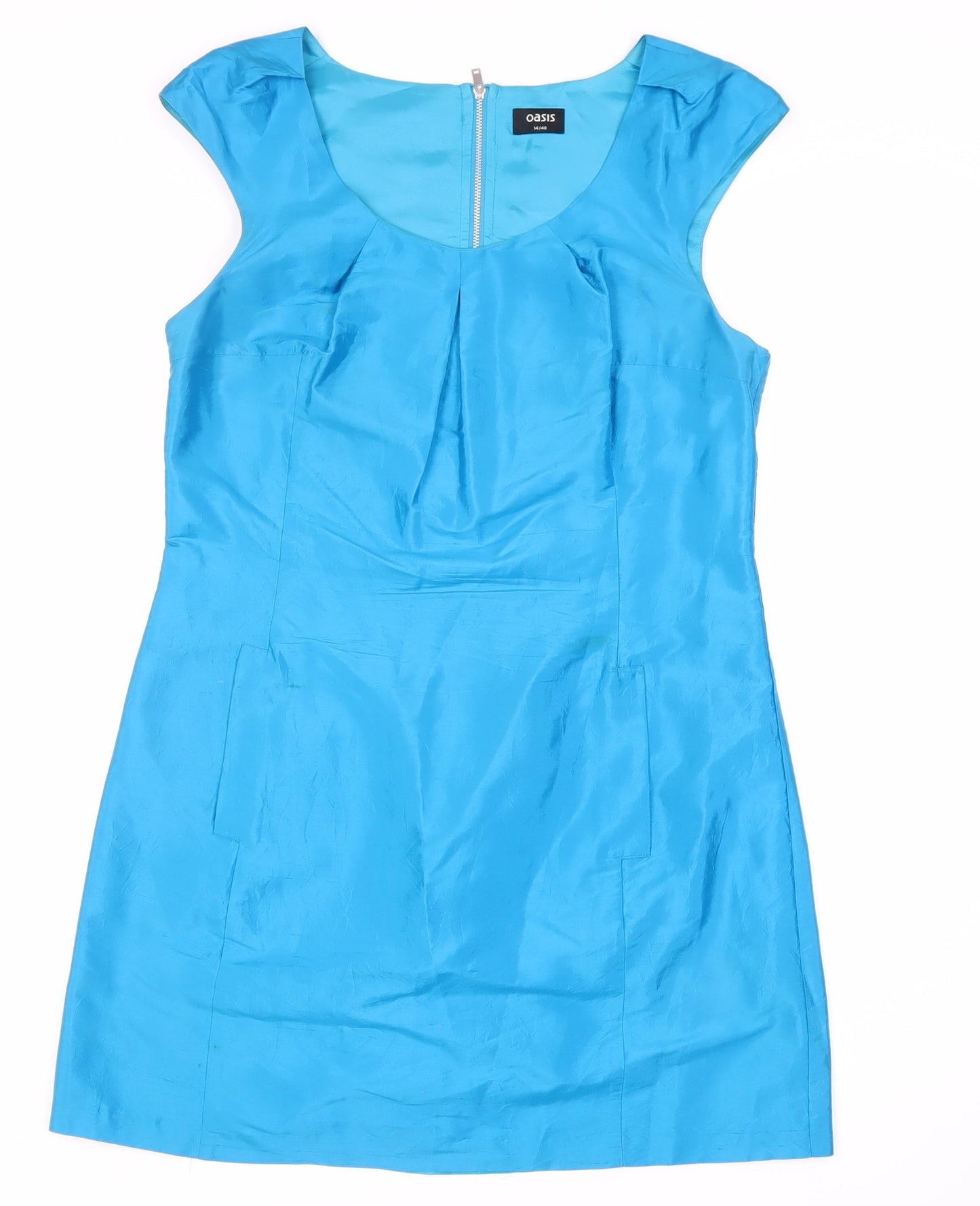 Oasis Women's Silk Blue Sheath Dress Size 14