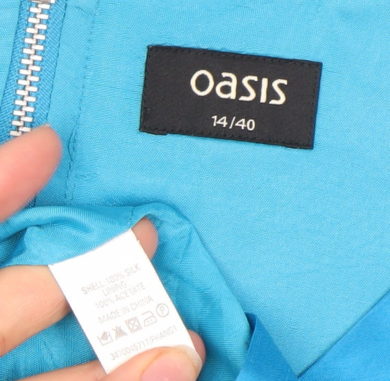 Oasis Women's Silk Blue Sheath Dress Size 14