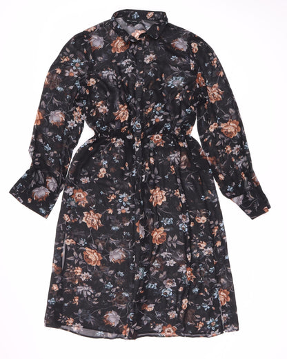 New Look Women's Black Floral Long Sleeve Dress