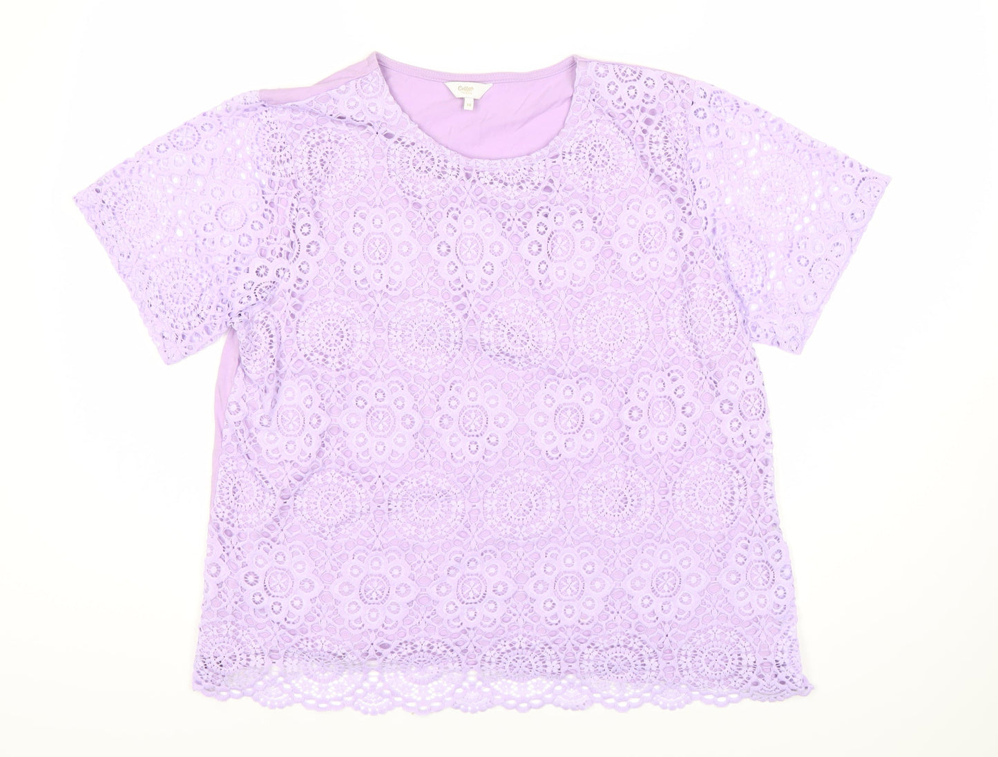 Cotton Traders Women's Purple Lace Short Sleeve Top