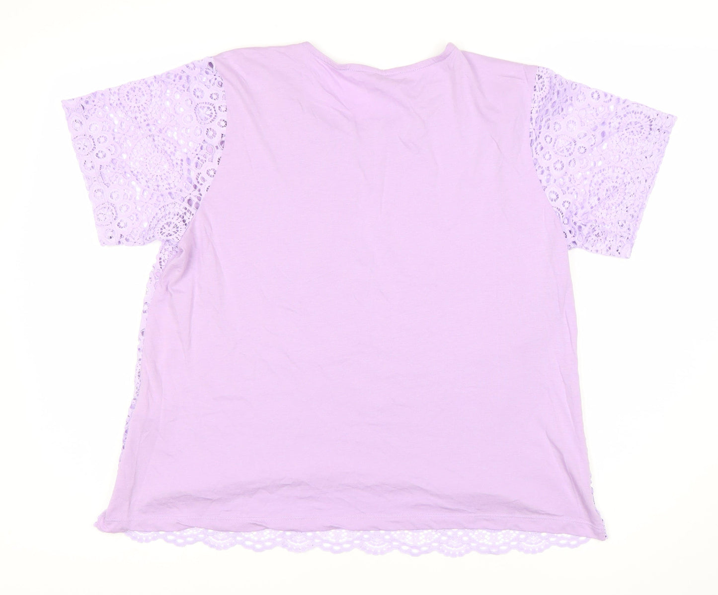 Cotton Traders Women's Purple Lace Short Sleeve Top