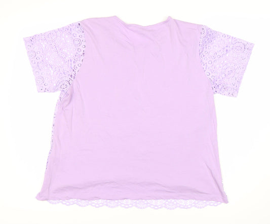 Cotton Traders Women's Purple Lace Short Sleeve Top