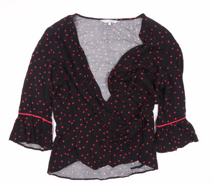 Red Herring Women’s Black Wrap Blouse, Size 18, Floral