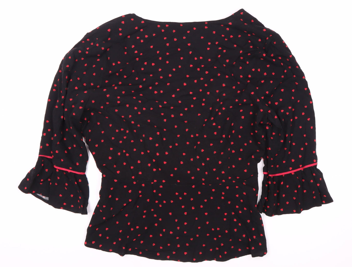 Red Herring Women’s Black Wrap Blouse, Size 18, Floral