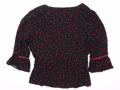 Red Herring Women’s Black Wrap Blouse, Size 18, Floral