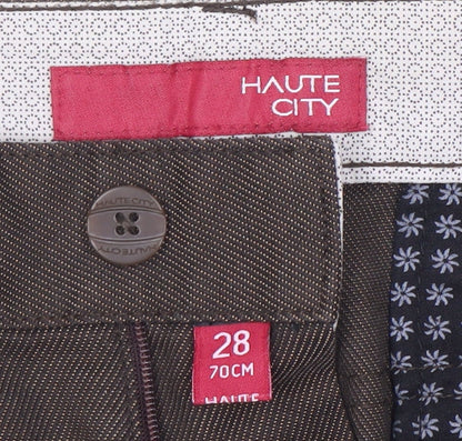 Haute City Men's Brown Herringbone Trousers, 28